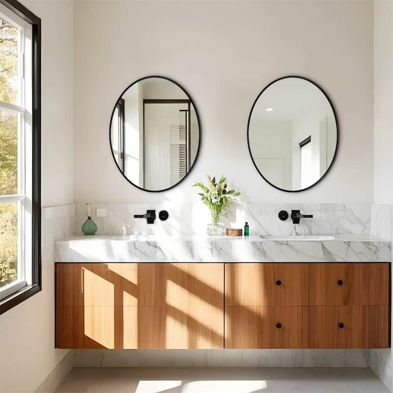 Oval Wall Mirror Black Frame Bathroom Vanity Mirror Vertical Hanging Makeup Mirror for Bedroom