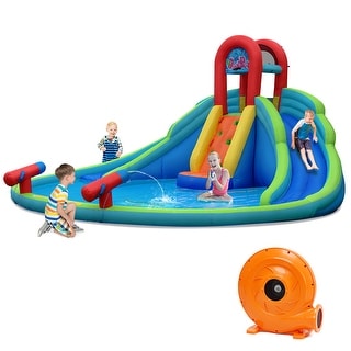 Costway Inflatable Bounce House Water Splash Pool Dual Slide Climbing