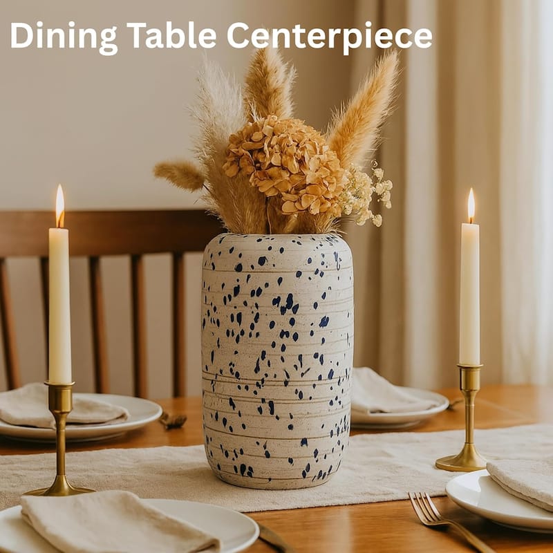 Aria Home Abstract Ceramic Vase With Blue Splatter Modern Home Decor