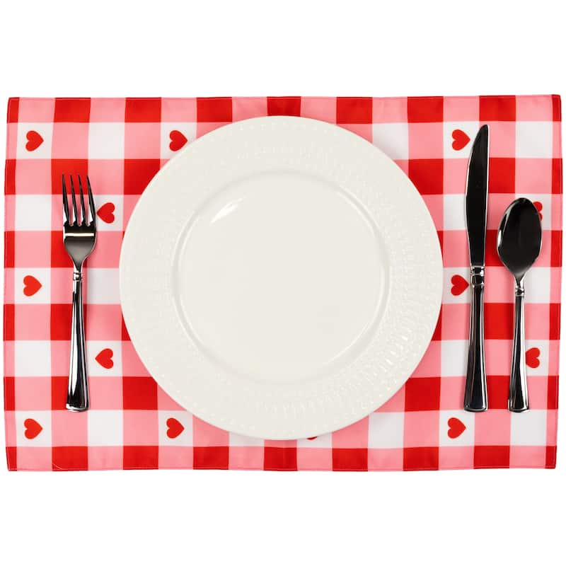 Set of 4 Checkered Hearts Valentine's Day Placemats 18"
