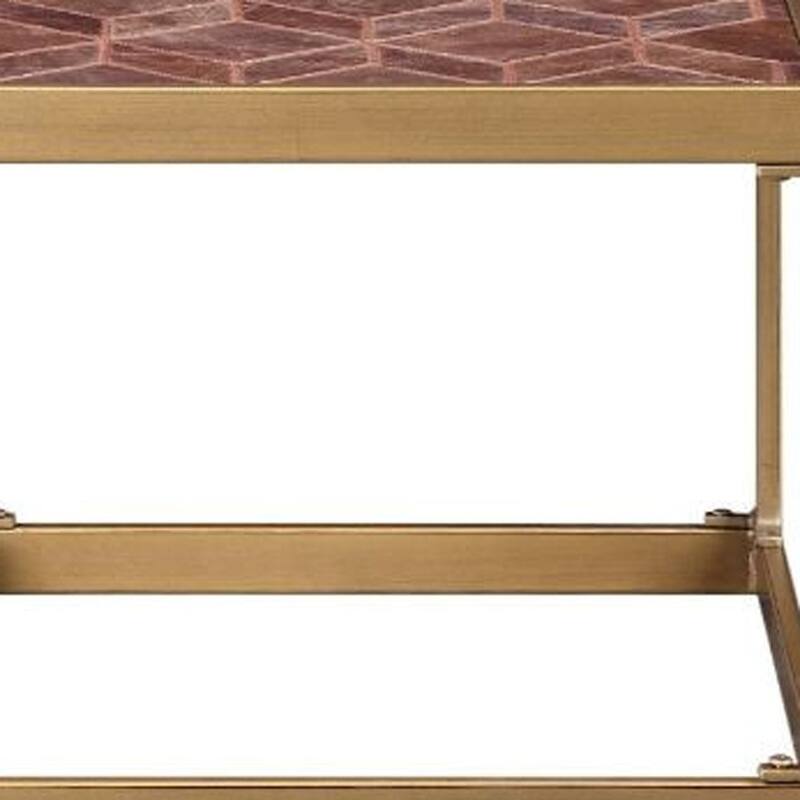 HomeRoots 16" Brass And Warm Brown Leather Rectangular End Table - 24' X '16' X '20