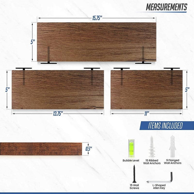 Wall Mounted Display Ledge Floating Wall Shelves Set of 3