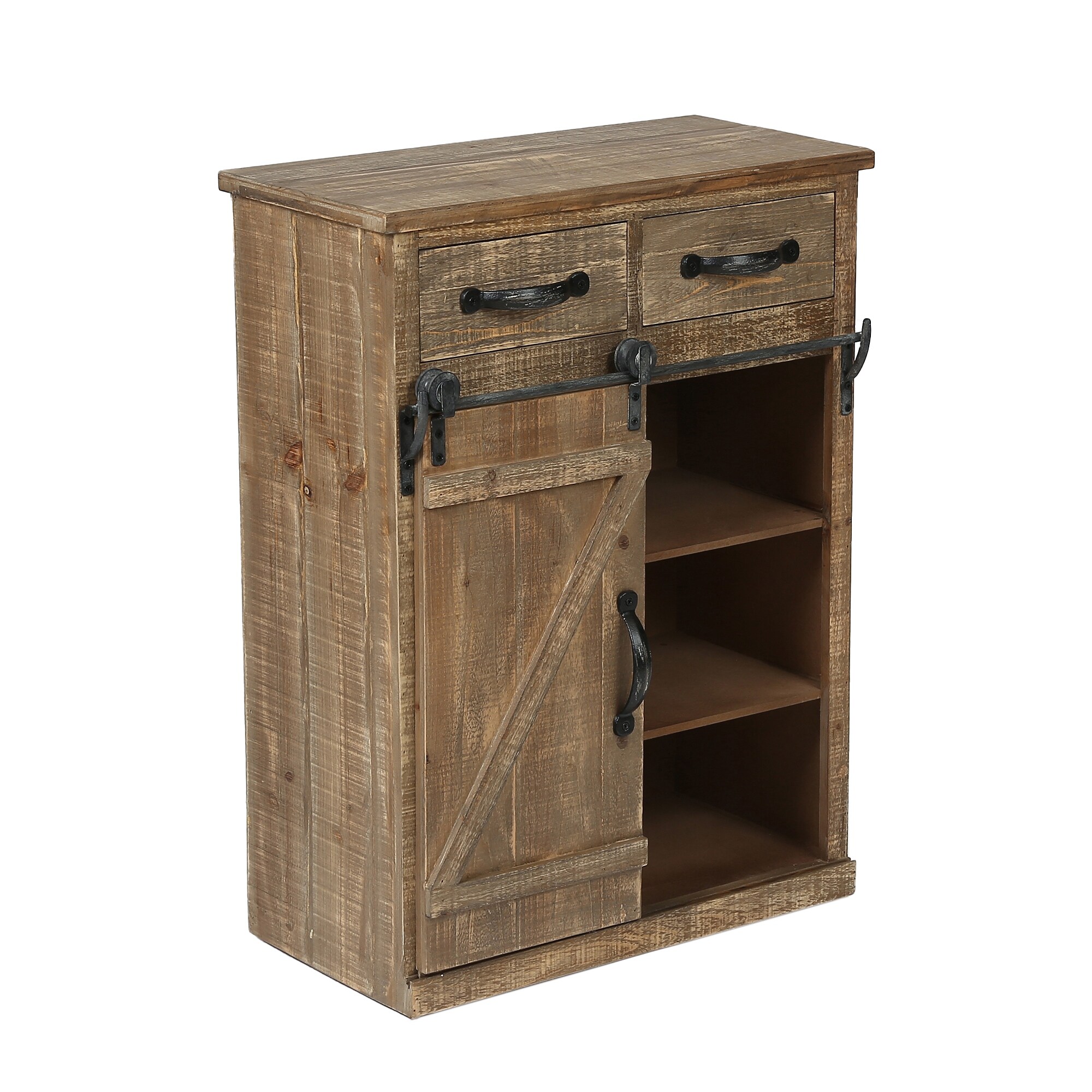 Storage Cabinet Sliding Barn Door Wood Farmhouse End Table Console Accent Shelf 
