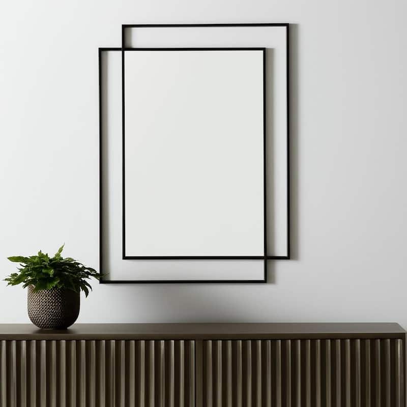 HomeRoots 43" Gray Metal Double Frame Accent Mirror - 31.50 in. x 43.25 in. x 1.75 in. - 31.50 in. x 43.25 in.  x 1.75 in.