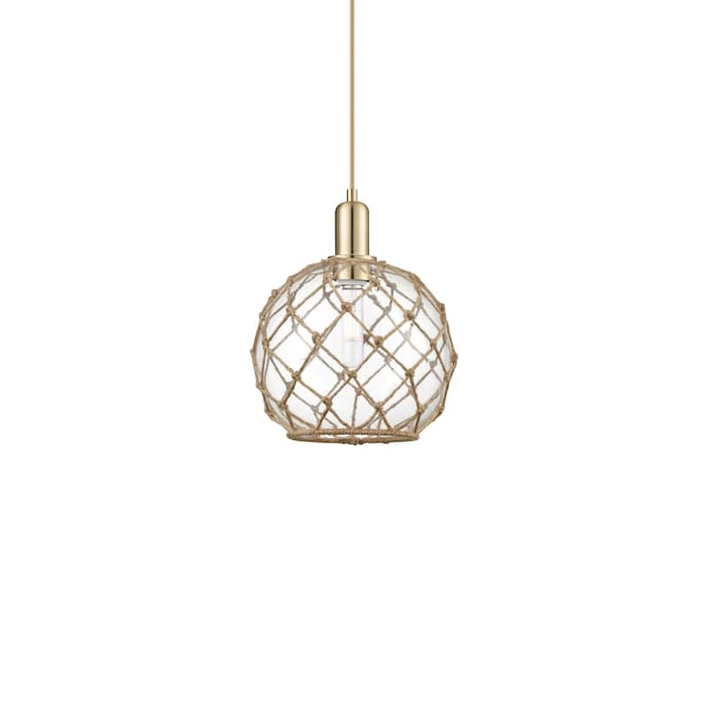 Innovations Lighting 716-1P-13-10 Farmhouse Rope Pendant Farmhouse - Champagne Bronze / Clear Glass with Brown Rope