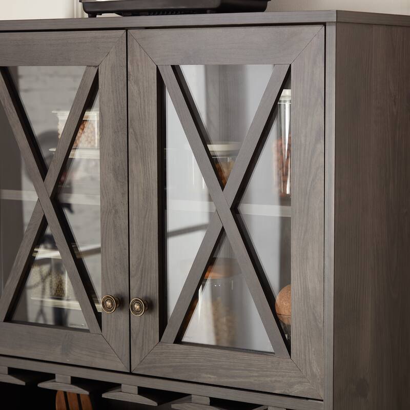 Farmhouse Bar Cabinet Kitchen Cabinet with Wine Rack