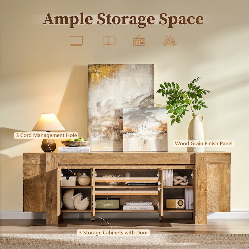 Modern Farmhouse TV Stand, Wood Entertainment Center for Living Room