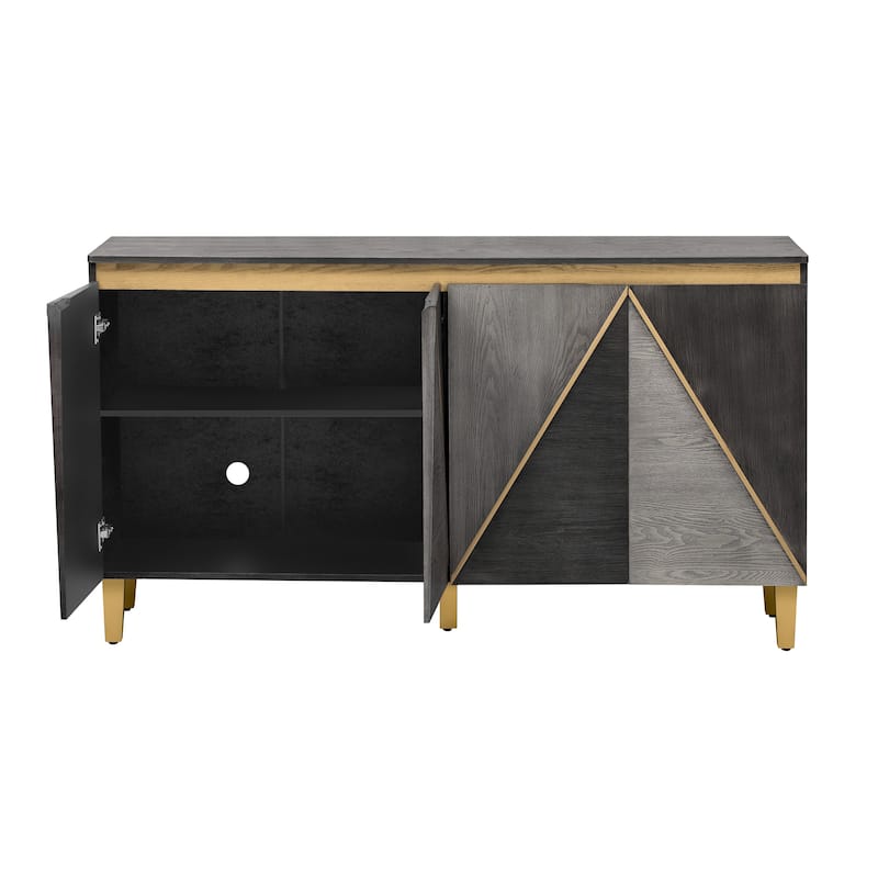 Roomfitters Retro 4-Door Buffet Cabinet with Dimensional Effect Doors, Adjustable Shelves for Dining Kitchen or Living Room