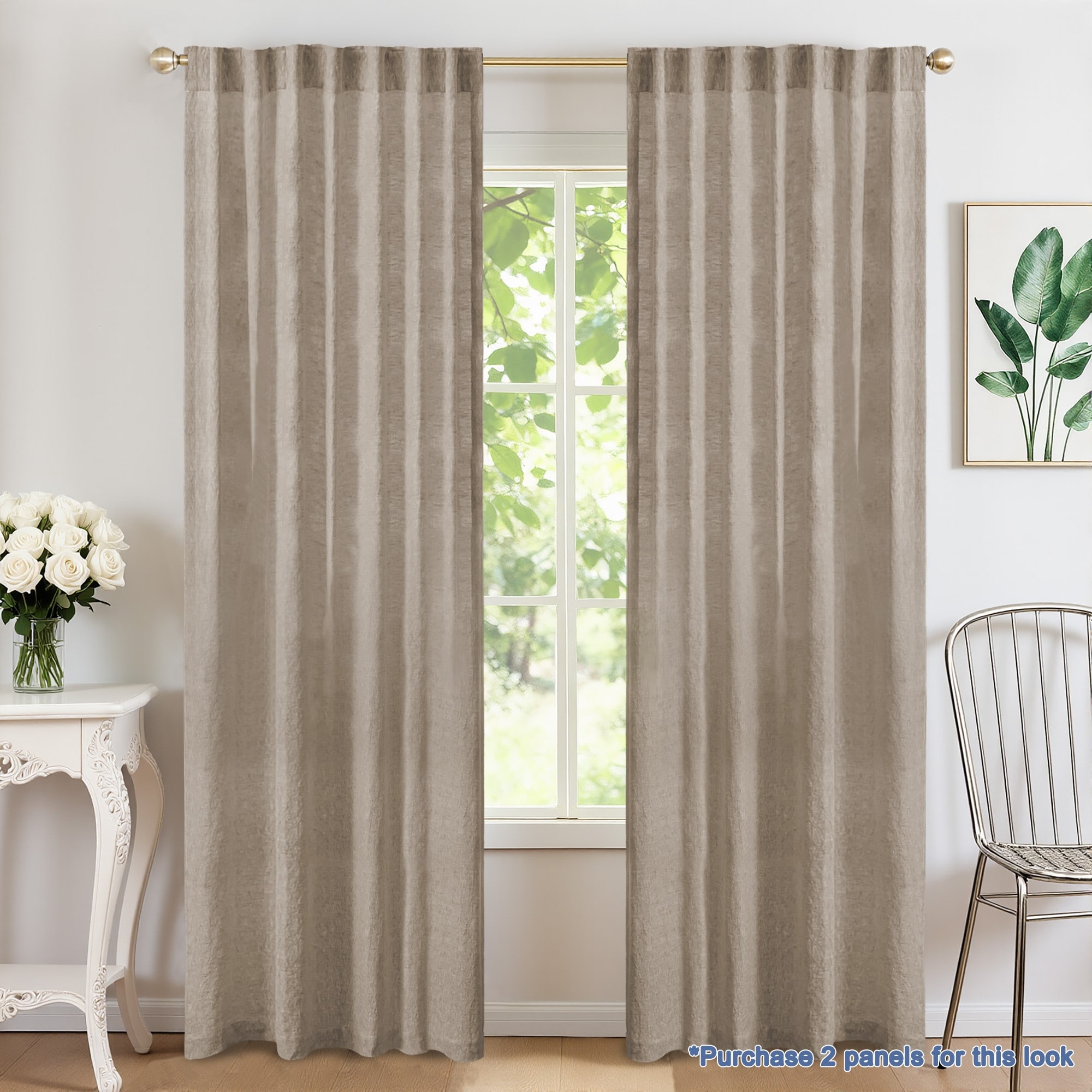 100% Linen Room Darkening Back Tab Single Panel