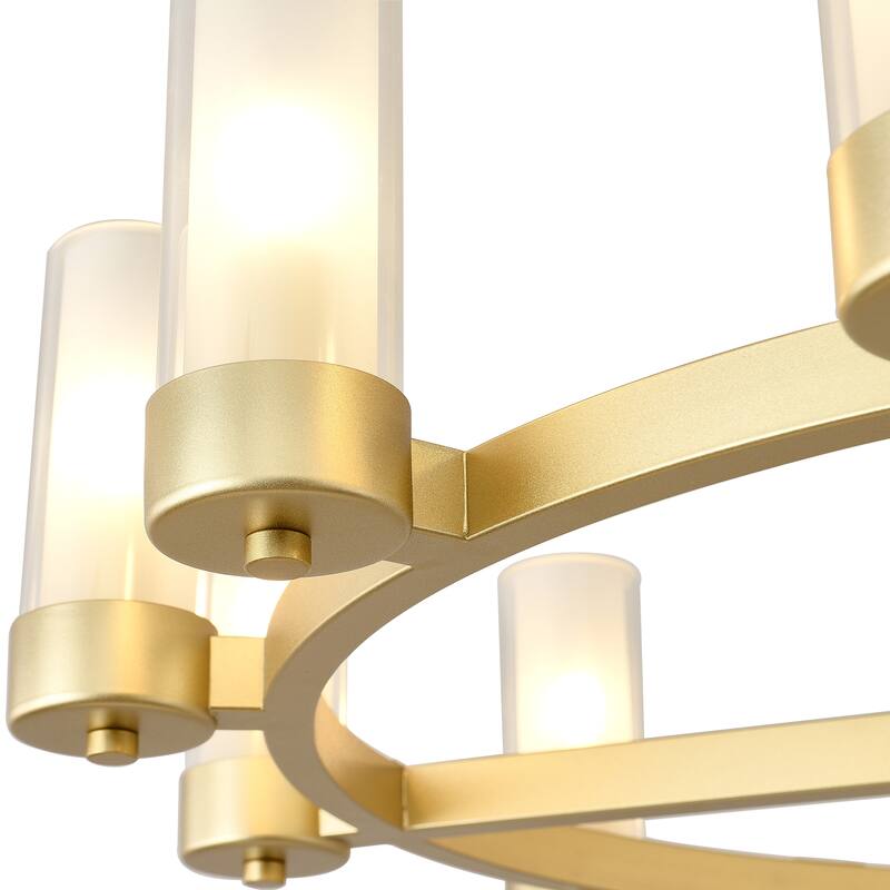 12 - Light Modern Round Chandelier with Frosted Glass Cylinder Shades