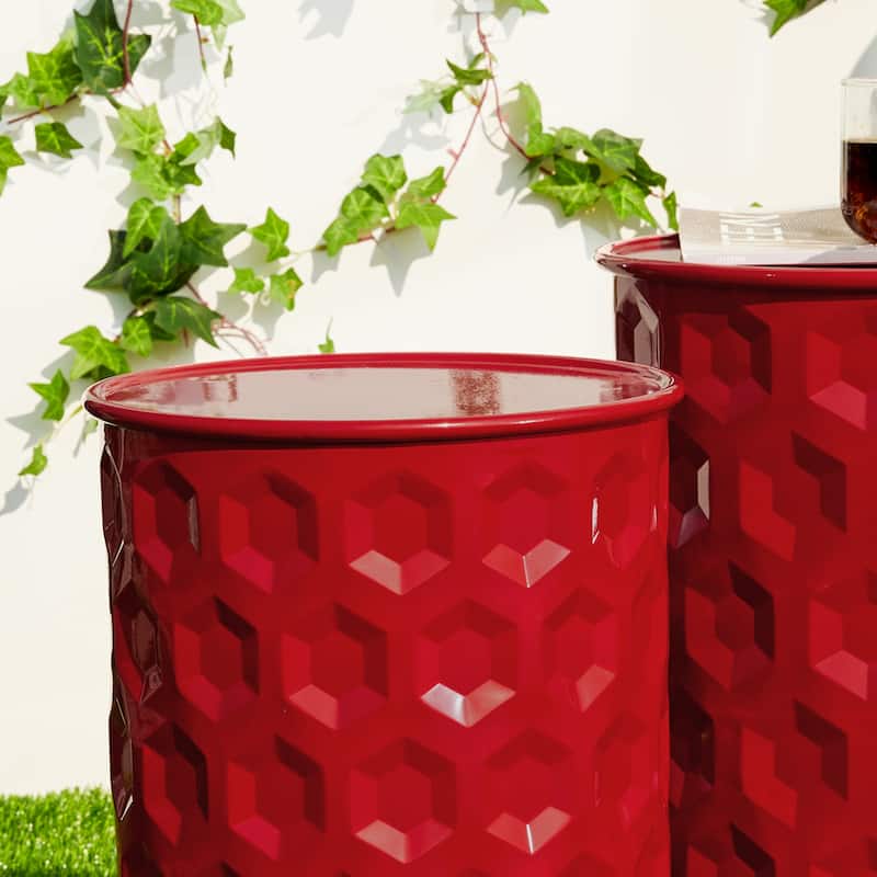 Glitzhome Set of 2 Glossy Black Metal Outdoor Table Accent Stool - 14.25"W x 14.25"D x 18.75"H