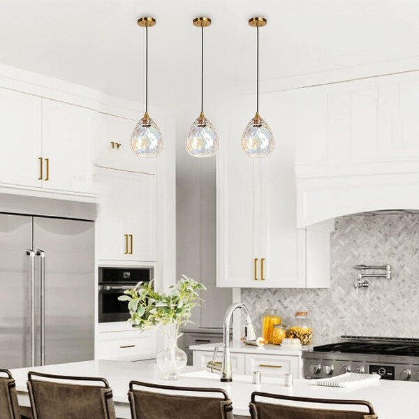 1 Light Art Deco Pendant Lighting Gold Kitchen Light Glass Iron Island Light Beige PL 2213