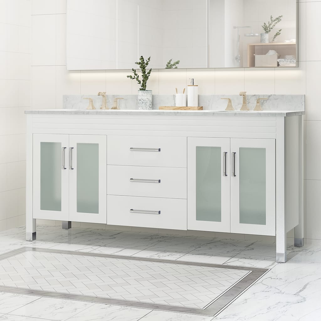 Holdame Double Sink Bathroom Vanity with Carrera Marble by Christopher Knight Home