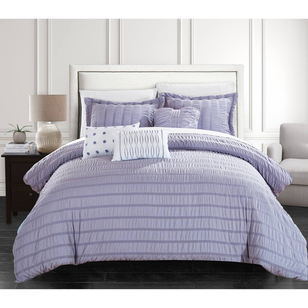 Chic Home Jayrine 6-Piece Striped Ruched Ruffled Comforter Set