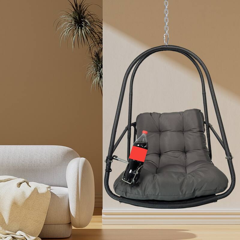 Foldable Hammock Swing Chair with Cup Holder & Removable Guardrail, Rust-Resistant Hanging Basket Chair
