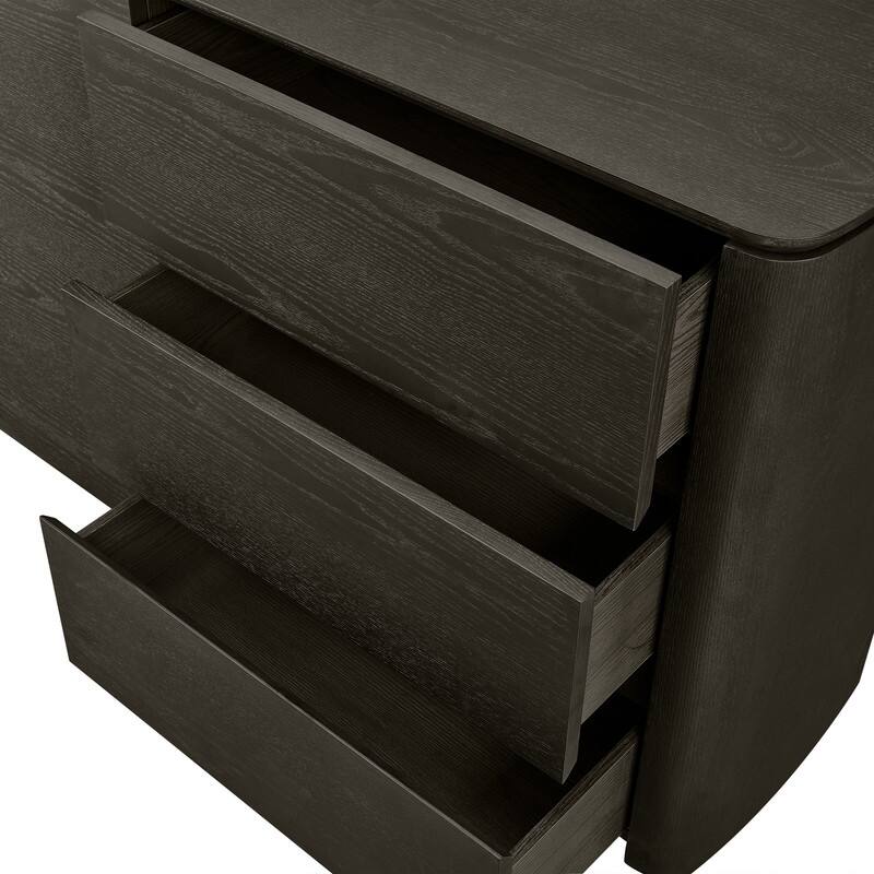 Spruce & Spring Modern Scandinavian Luxury Ash Wood Sideboard with Metallic Accent, Dark Brown Storage Buffet Cabinet