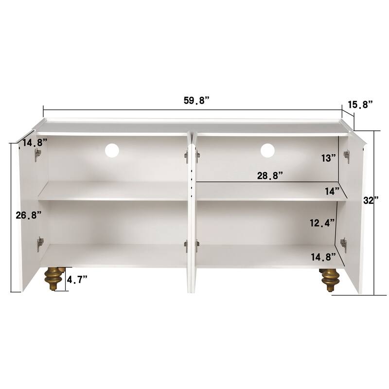 Fluted Sideboard Buffet Cabinet, 4 Doors Storage Cabinet Accent Cabinet TV Cabinet for Living Room