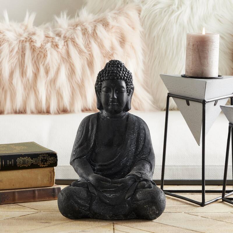 CosmoLiving by Cosmopolitan Ceramic Meditating Buddha Decorative Sculpture with Engraved Carvings - Beige or Gray