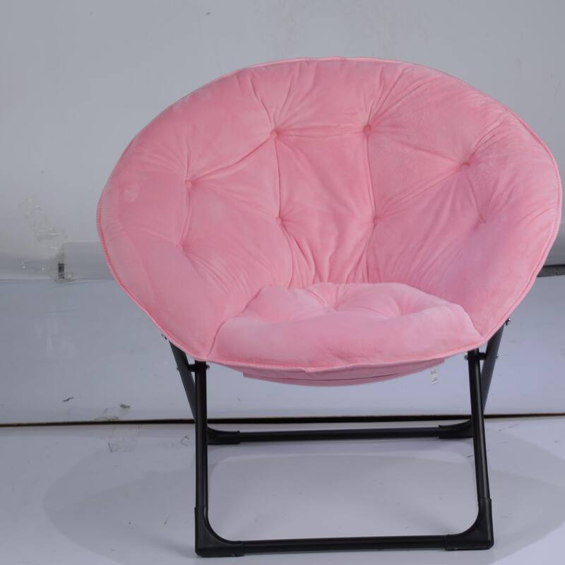 Comfy Folding Saucer Chair for Bedroom, Faux Fur Lounge Moon Chair with Sturdy Metal Frame, Oversized Plush Flower