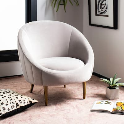 SAFAVIEH Couture Razia Channel Tufted Tub Chair- Pale Taupe / Gold - 32.1" W x 30.3" L x 31.5" H