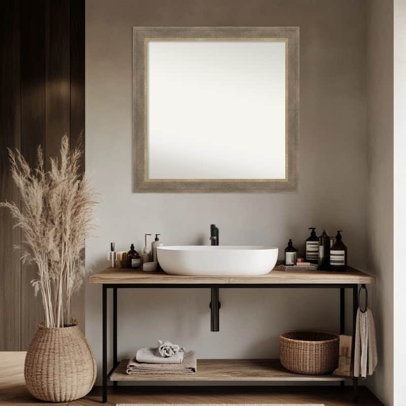 Driftwood Tan Non-Beveled Wood Framed Bathroom Vanity Wall Mirror - Driftwood Tan
