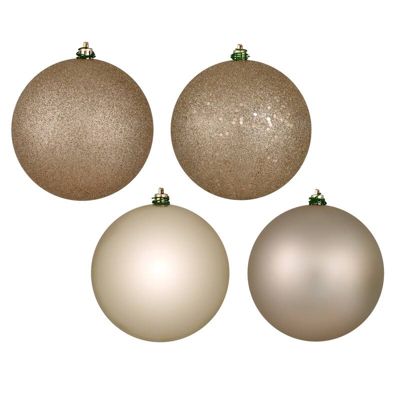 Vickerman 6" Oat 4-Finish Ball Ornament Assortment, 4 per Box - Tan