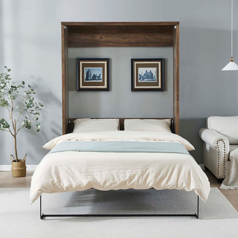 Queen Size Murphy Wall Bed Cabinet Space-Saving Bed for Guest Room