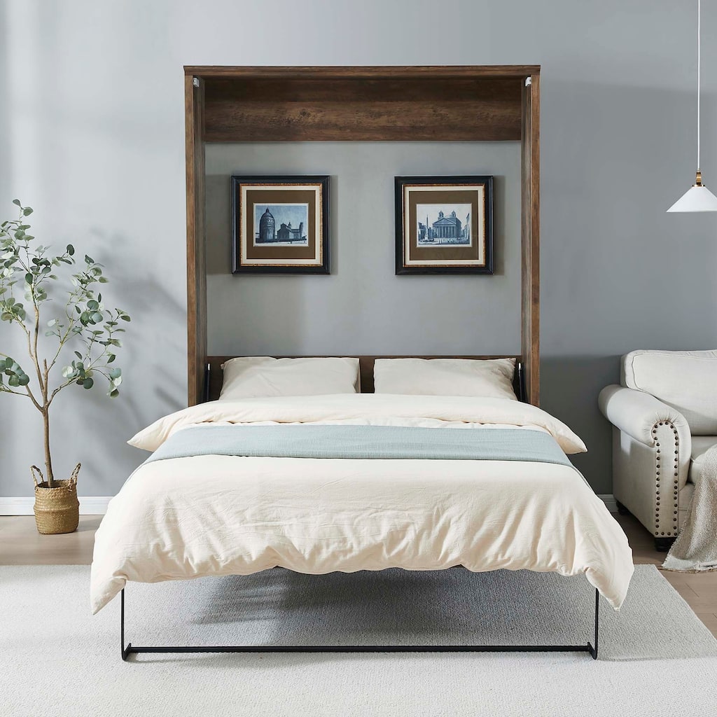 Queen Size Murphy Wall Bed Cabinet Space-Saving Bed for Guest Room