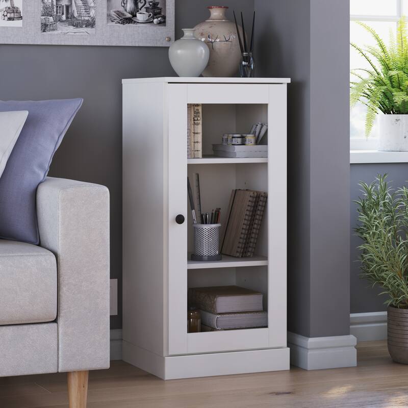 Palace Imports 100% Solid Wood 3-Shelf Bookcase with Clear Glass Door and Adjustable Shelves - White
