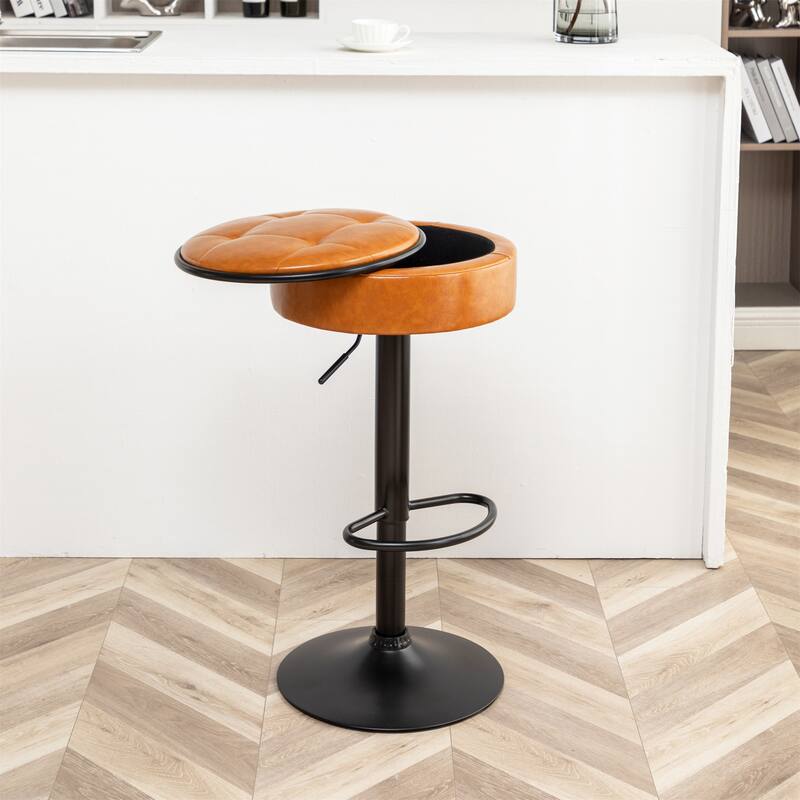Set of 2 Faux Leather Height Adjustable Counter Height Swivel Barstool