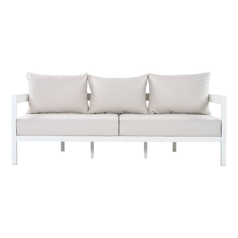 Christopher Knight Home - Modern 75.8" Outdoor Curved Patio 3-Seater Sofa with Aluminum Frame & Water-Resistant Cushions