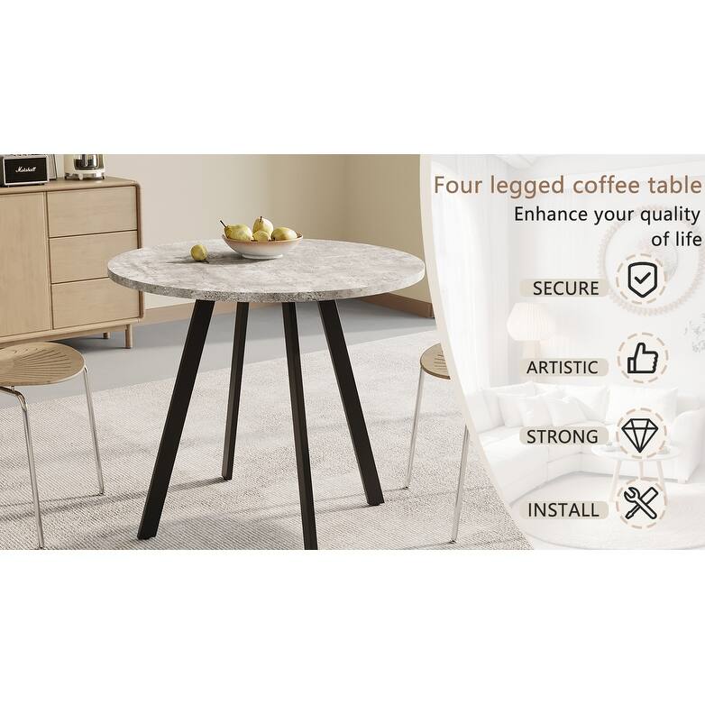 Round Dining Table with Cement Texture Top and Triangular Iron Bracket