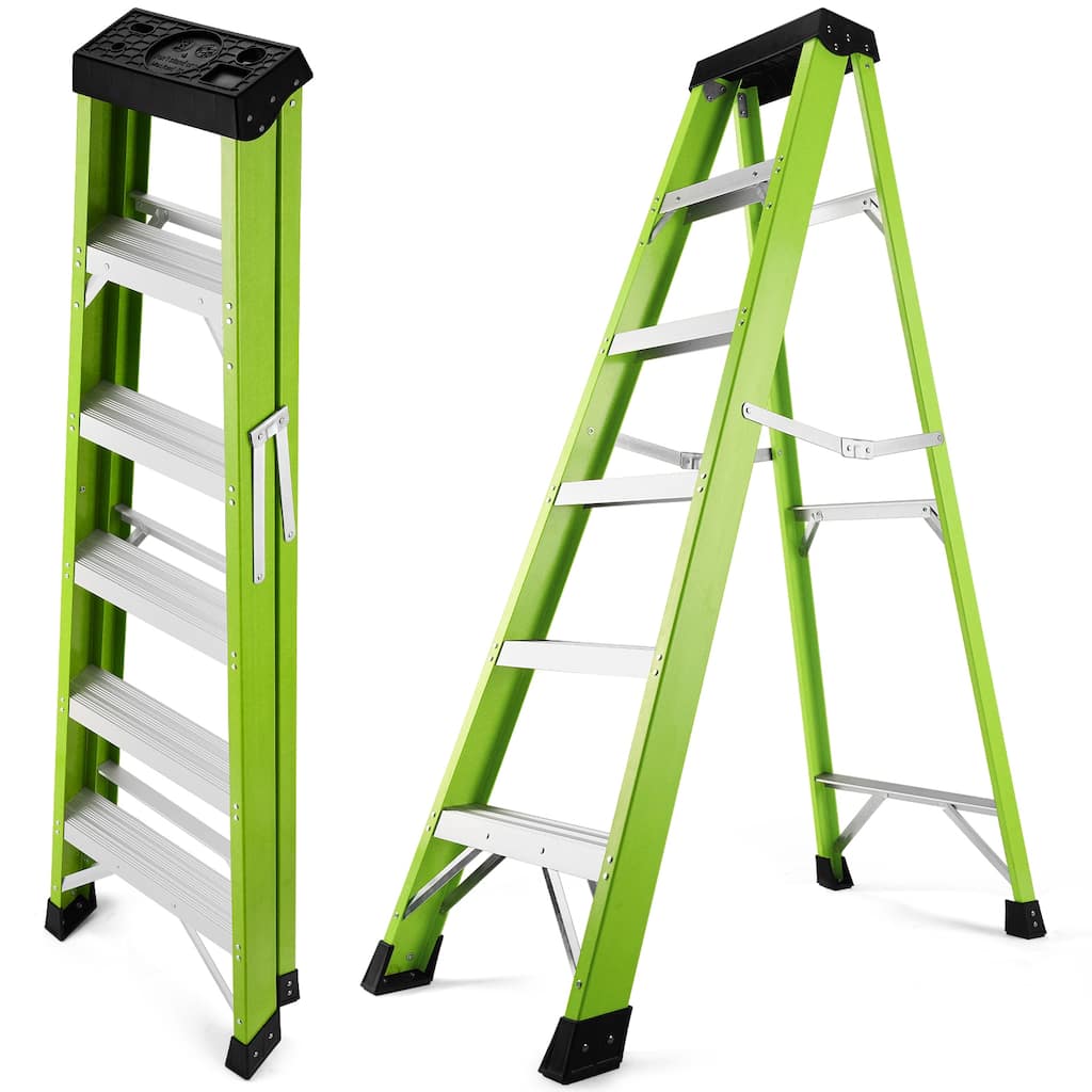 Anmytek Fiberglass ladder, single side step ladder, for electrical engineering ladder structure insulation ladder,green 5steps
