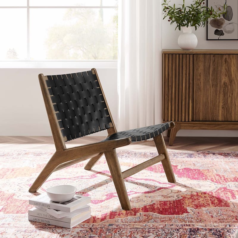 Saoirse Faux Leather Wood Accent Lounge Chair - Walnut Black