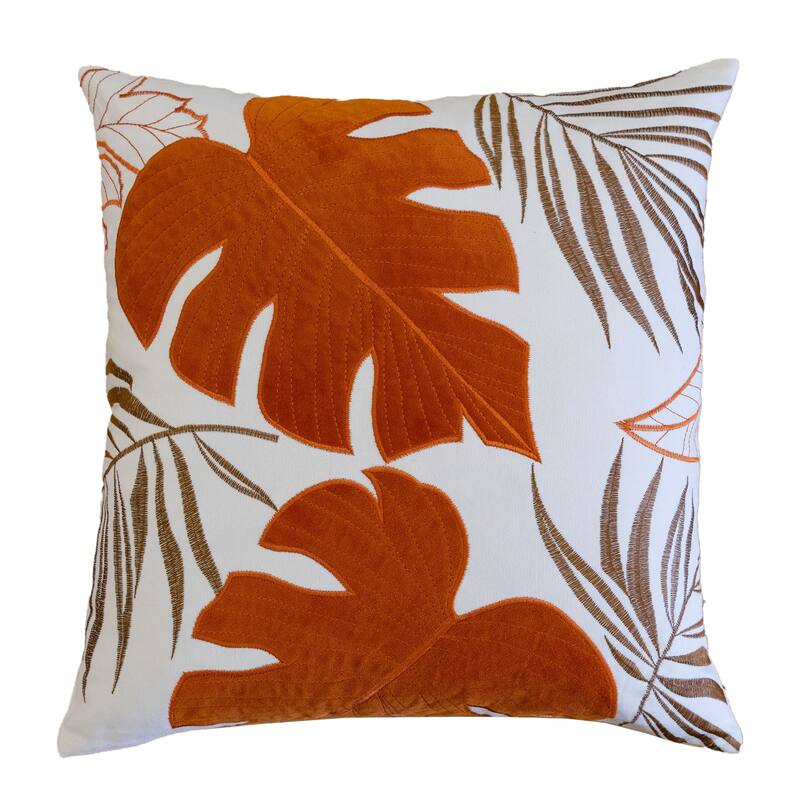 Leaf Pattern Decorative Pillow with Velvet Cover 20x20 Inches - Spice