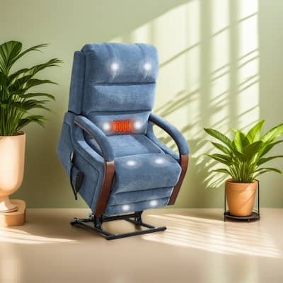 Electric Chenille Lift Recliner with Dual Motors, Infinite Recline Positions, Heat & 8-Point Massage, Solid Wood Armrests