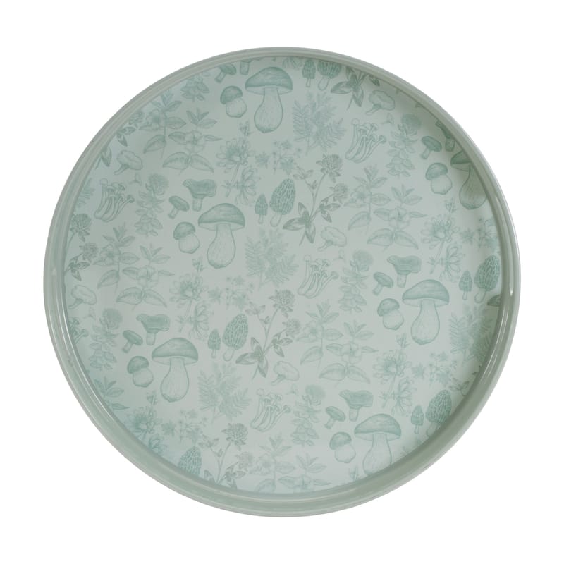 Round Mushroom and Floral Print Tray 13.5"D