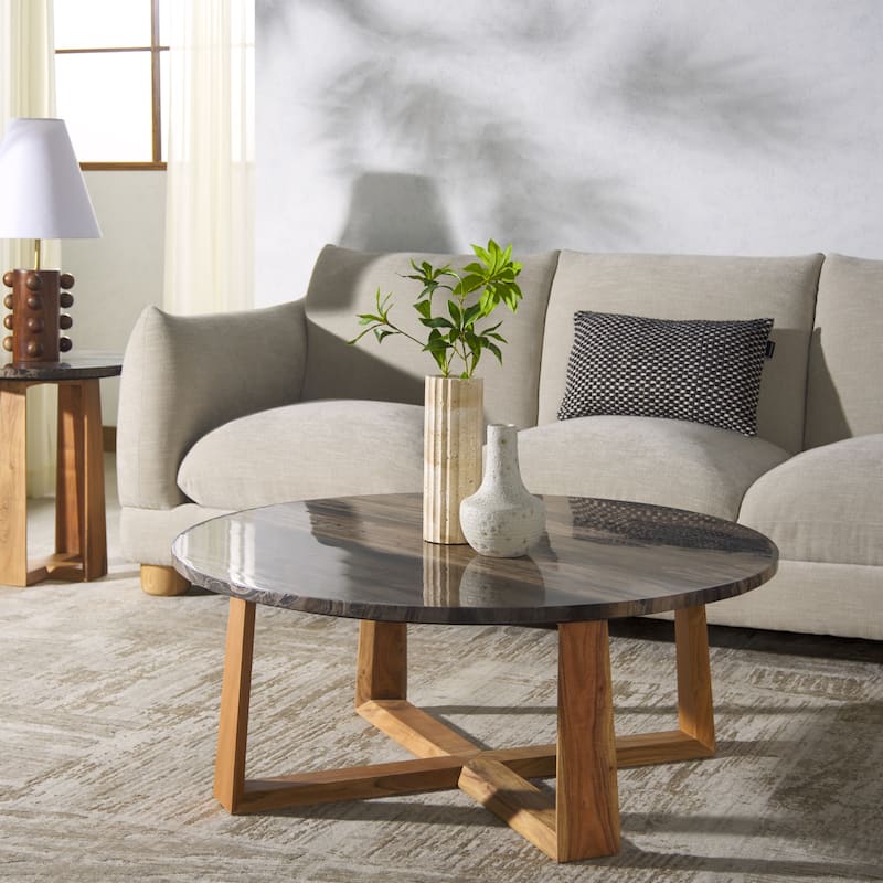 SAFAVIEH Couture Trenton Marble Top Coffee Table - 38"W x 38"D x 15"H - Brown/Natural