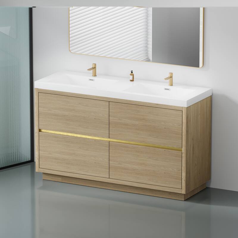 GDFStudio 60" Freestanding Bathroom Vanity with Double Sinks