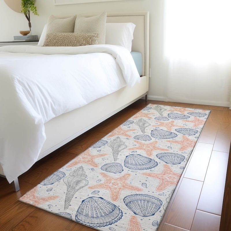 Premium Washable Super Soft Starfish Seashells Coastal Mayfield Rug - Peach - 2' 3" x 7' 6" - Runner