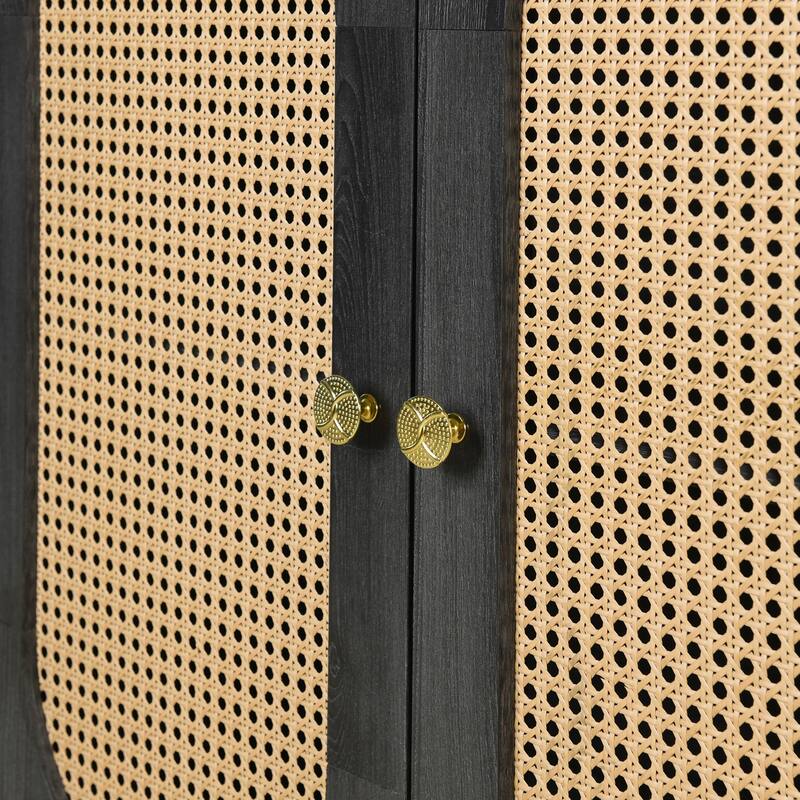 Oval Rattan Doors Black Sideboard with Adjustable Shelves