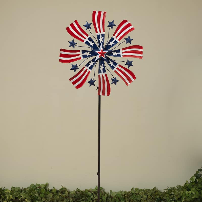 63 in. Metal Americana Wind Spinner Yard Stake