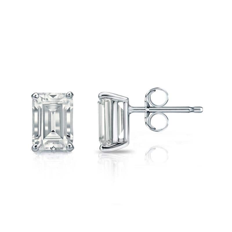 Auriya Lab Grown Emerald-cut 4-Prong Diamond Stud Earrings 2.00 to 10.00 ct. tw. Push-Back (D-E VVS) - 4.00ct. wt. - Platinum - White