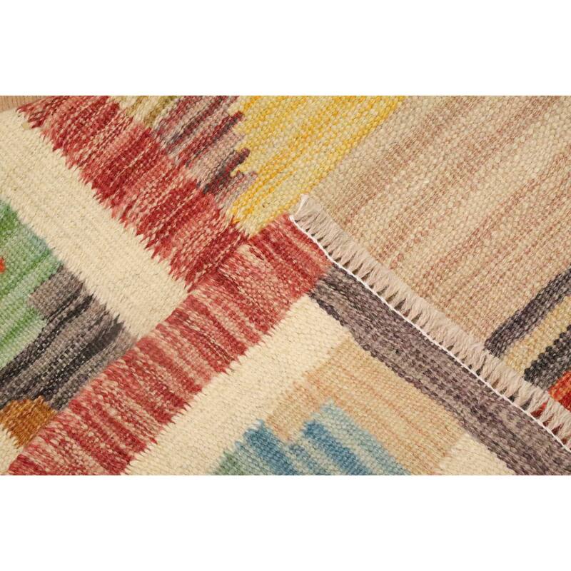 Hand Woven Oriental 100% Wool Carpet Southwestern Tribal Multi-Colored Kilim Area Rug - 4' 11'' X 3' 3''