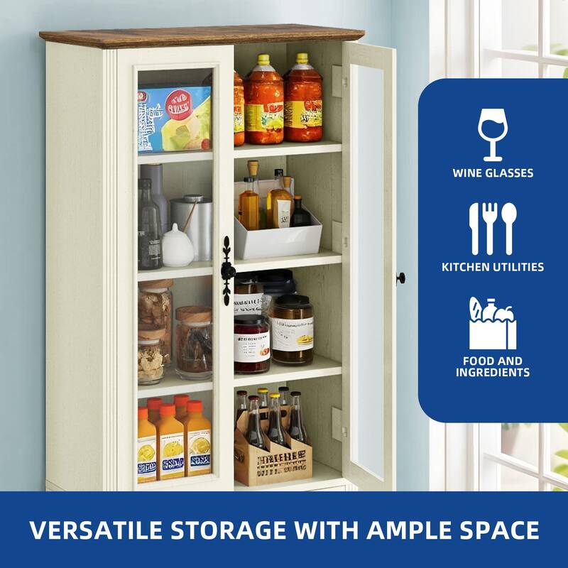 Moasis 76" Tall Kitchen Pantry Cabinet with Glass Doors And 2 Large Drawers