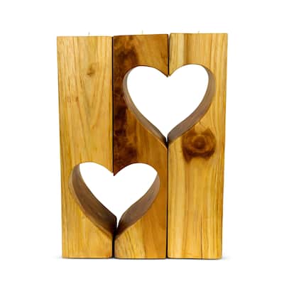 Set of 3 Wooden Hand Carved Candle Holder Heart Shaped Decorative Home Decor Accent Gift Handcrafted Decoration Candlestick