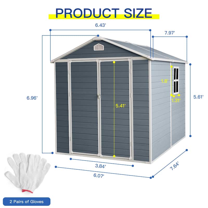 Resin Outdoor Storage Shed Tool Shed with Lockable Double Doors, All-Weather Garden Shed Pet Shed for Side Yard
