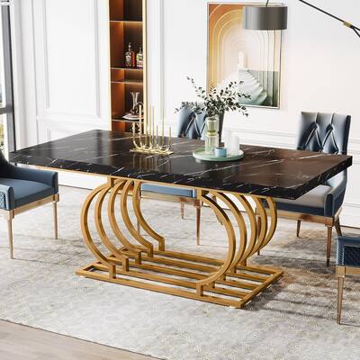 63 inch Dining Table, Faux Marble Wood Kitchen Table for 6-8 People