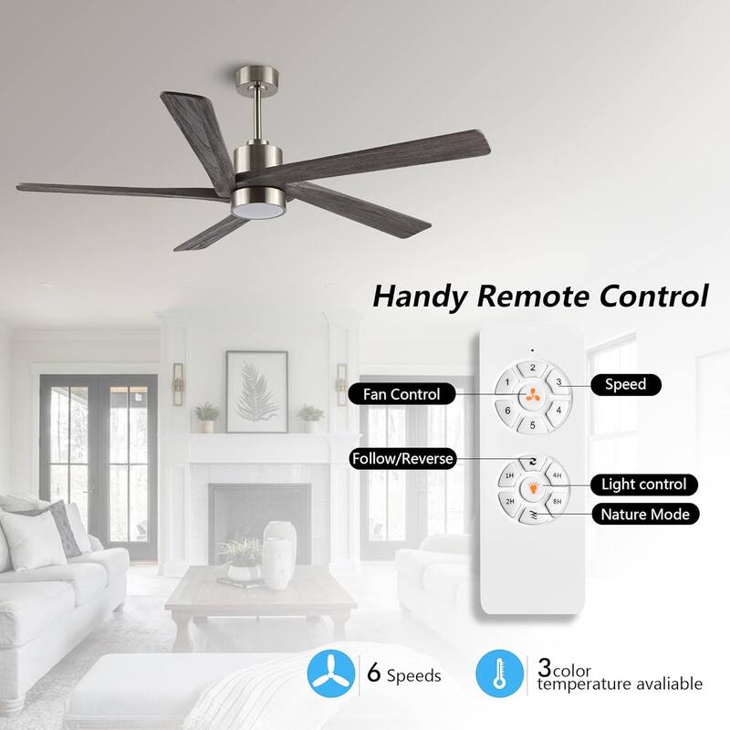 64 in. Brushed Nickel Aero Blade Ceiling Fan with LED Light and Remote - Brushed Nickel - 64"D x 64"W x 21"H