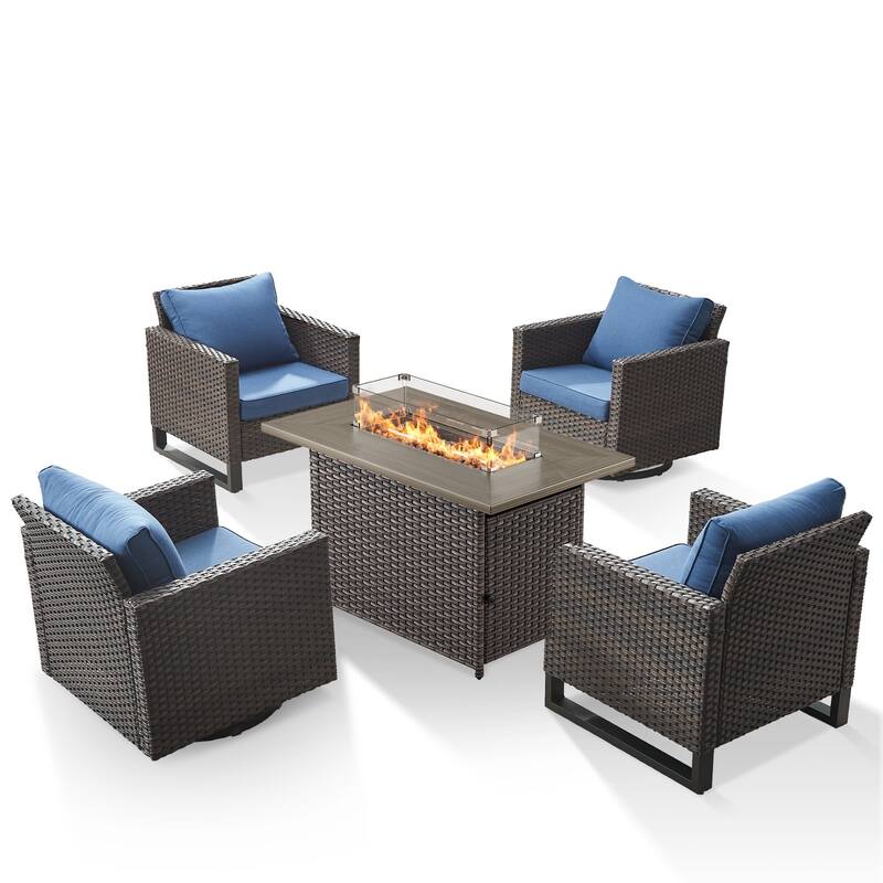 5 Pieces Swivel Chair Club Chair with Fire Pit Table